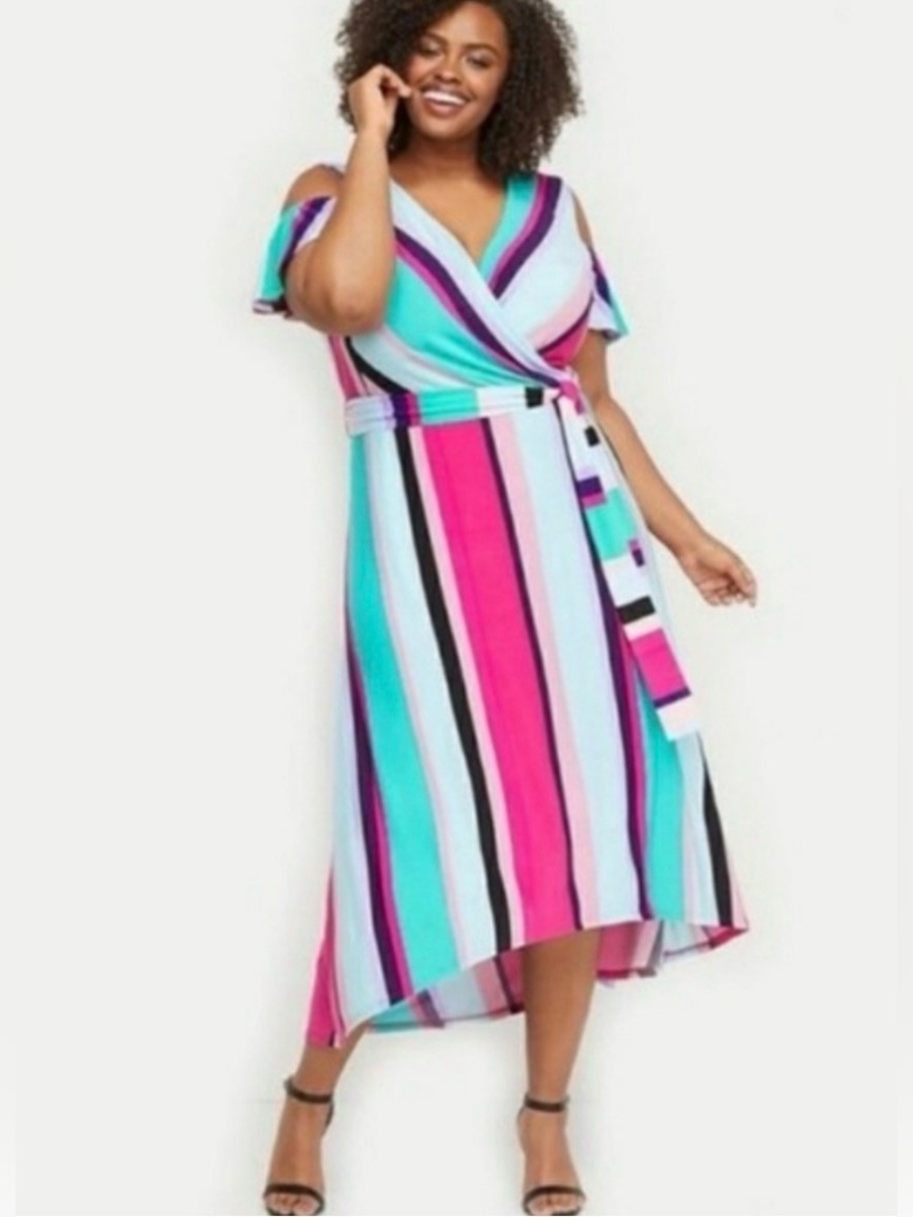 Lane Bryant Wide Multi Color Stripe Wrap Dress